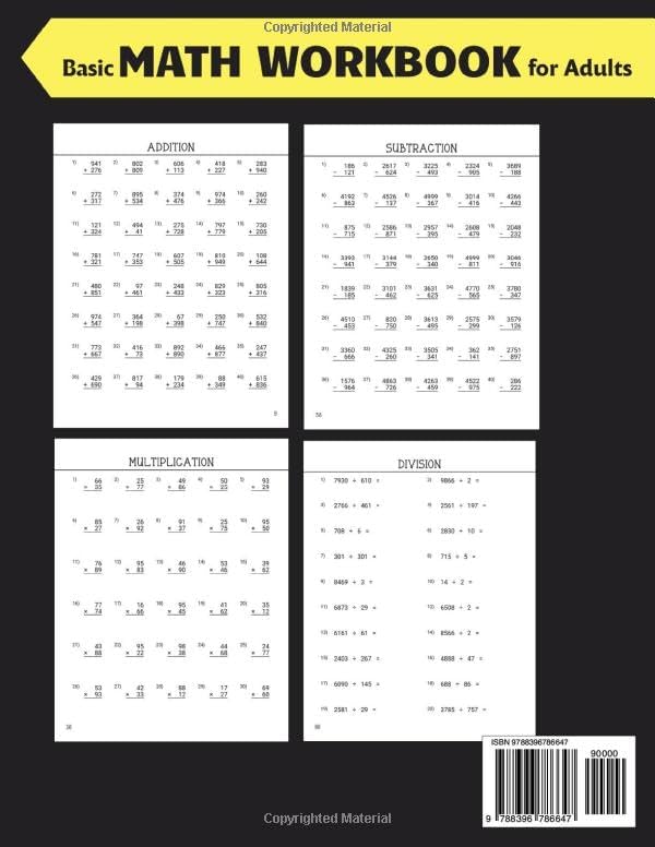 Basic Math Workbook for Adults: Activity book with over 3300 tasks of addition, subtraction, multiplication and division to practice basic skills and keep the mind active. by Math I like it!