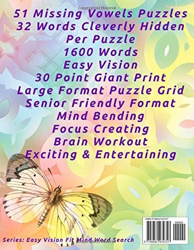 Word Search Book For Seniors: Pro Vision Friendly, 51 Missing Vowels Puzzles, 30 Pt. Extra Large Print, Vol. 30 (Easy Vision Fit Mind Word Search) by Mark English