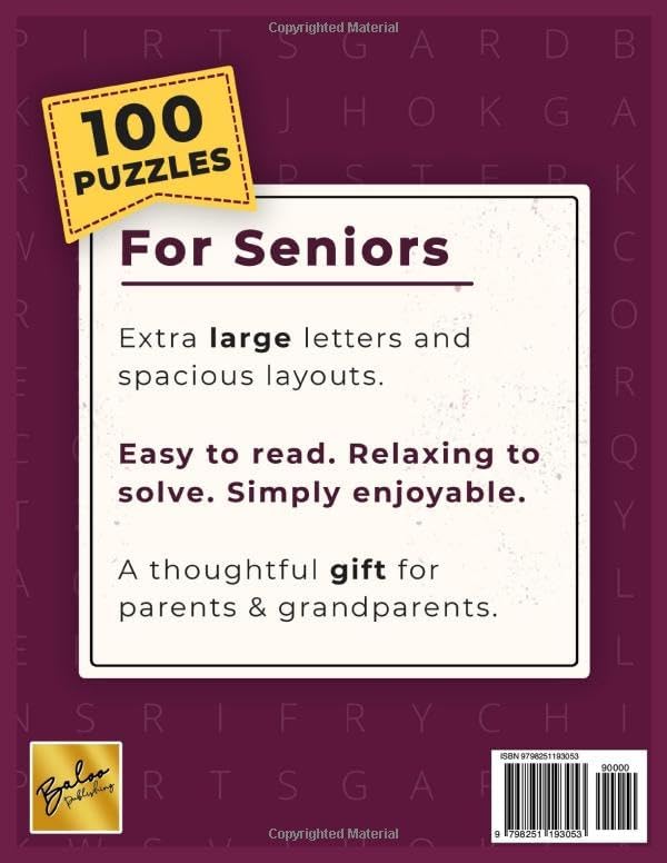 Extra Large Word Search for Seniors: 100 Easy to Read Large Print Word Search Puzzles by Baloo Publishing