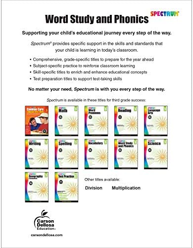 Spectrum Word Study 3rd Grade Workbook, Ages 8 to 9, Grade 3 Word Study, Phonics, Blends and Diagraphs, Vocabulary Builder, Dictionary Skills, Synonyms and Antonyms - 168 Pages by Spectrum