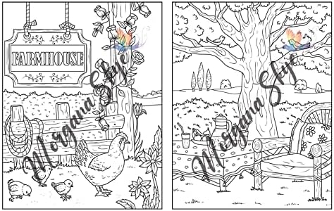 Farmhouse Coloring Book: Easy Countryside Designs with Cute Farm Animals, Beautiful Flowers and Relaxing Landscapes for Stress Relief and Relaxation by Morgana Skye