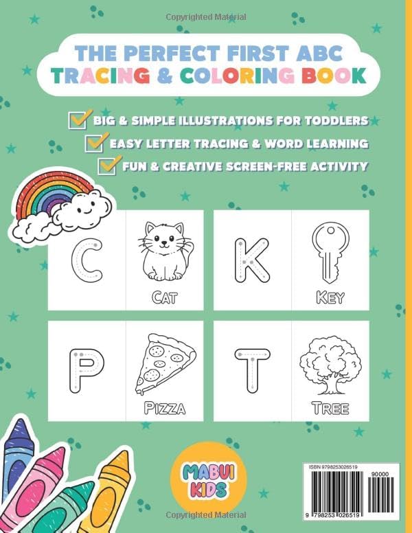 Big and Simple ABC Coloring Book for Toddlers ages 2-4: Easy Letter Tracing with Words and Pictures to Color and Learn by MABUI KIDS