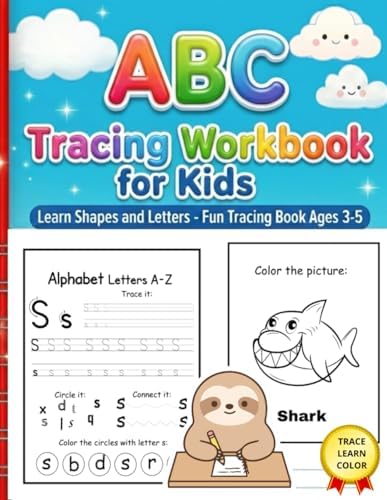 ABC Tracing Workbook for Kids Ages 3–5: Beginner Handwriting Practice from Shapes to Letters Trace Lines, Shapes, and Uppercase & Lowercase Letters A–Z by Sunshine Art
