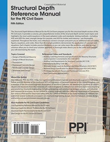 PPI Structural Depth Reference Manual for the PE Civil Exam, 5th Edition – A Complete Reference Manual for the PE Civil Structural Depth Exam by Alan Williams PhD SE FICE C Eng