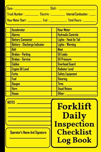 Forklift Daily Inspection Checklist Log Book: Safety & Maintenance Forklift Checklist - Forklift Operator Safety Logbook ( 200Pages - 6"x9" ) by AllYuss Testers