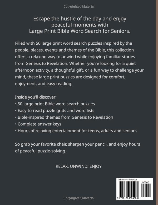 Large Print Bible Word Search for Seniors | Relax and Unwind with 50 Word Search Puzzles: A Christian Activity Book Filled with Easy-to-Read Bible Puzzles by Claire Winslow