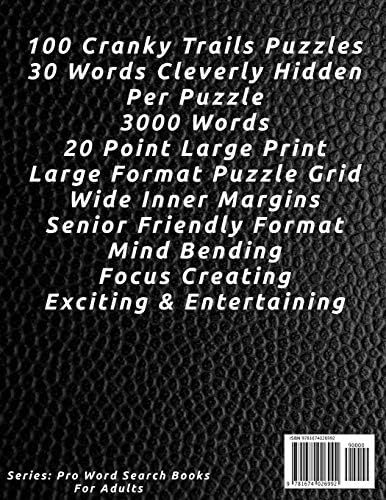 Word Search Book For Adults: Pro Series, 100 Cranky Trails Puzzles, 20 Pt. Large Print, Vol. 28 (Pro Word Search Books For Adults) by Mark English