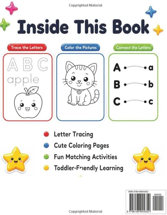 ABC Tracing and Coloring Book for Kids Ages 2-5: Learn Letters, Alphabet Handwriting Practice, Matching Activities and Easy Coloring Pages for Toddlers and Preschoolers by Chana Studio