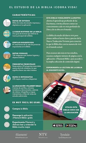 Biblia de estudio del diario vivir para jóvenes NTV con Filament (SentiPiel, Rosa pastel, Letra Roja) (Spanish Edition) by Nueva Traducción Viviente