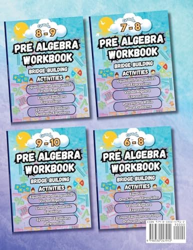 Summer Math Pre Algebra Workbook Grade 7-9 Bridge Building Activities: 7th to 9th Grade Summer Pre Algebra Essential Skills Practice Worksheets by Summer Bridge Building