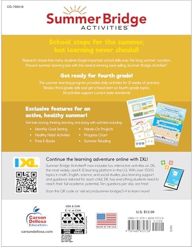 Summer Bridge Activities 3rd to 4th Grade Workbook, Activity Book With Math, Language Arts, Reading Comprehension, Science, Social Studies, Writing, Fitness, Flash Cards, Stickers and More by Summer Bridge Activities