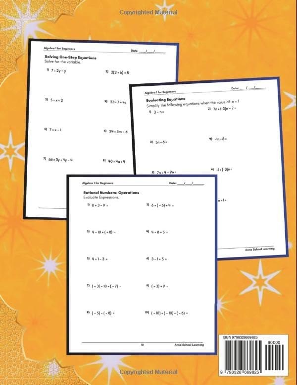 Summer Algebra 1 Workbook For Beginners: with Solving and Evaluating One-Step and One-Side Equations, PEMDAS, Fractions, and Mixed Numbers Skills: ... Workbook with Answers (Summer Math Workbooks) by Anna School Learning