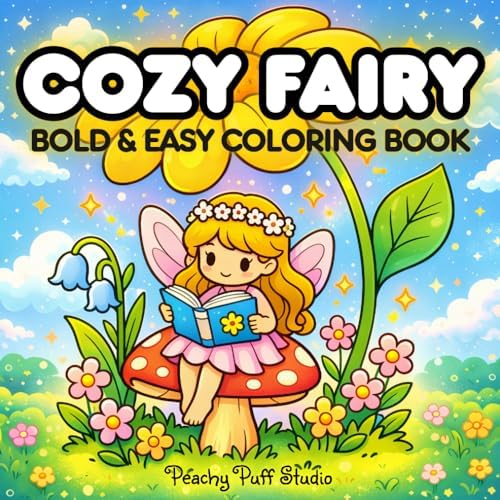 Cozy Fairy: Bold and Easy, Super Cute and Cozy Tiny Spaces Coloring Book for Relaxation and Stress Relief featuring Comfy Girly Aesthetic, Great Gift for Kids, Teens and Adults by Peachy Puff Studio