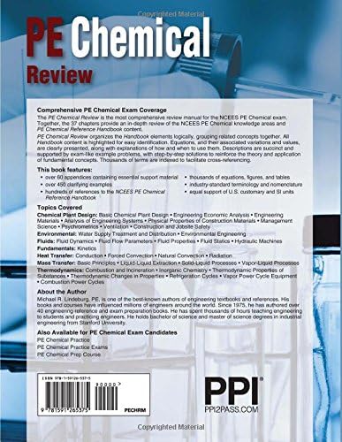PPI PE Chemical Review – A Complete Review for the NCEES Chemical PE Exam by Michael R. Lindeburg PE