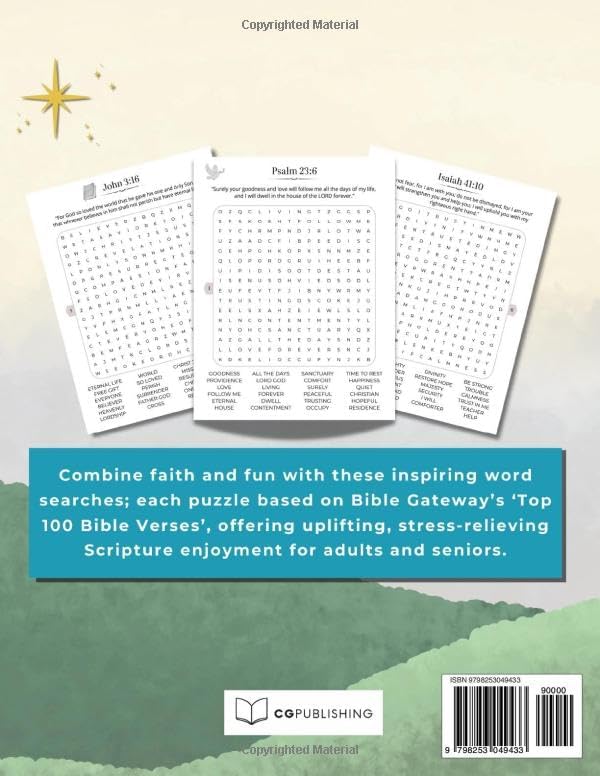 Large Print Bible Word Search for Adults and Seniors: Uplifting Puzzles with Solutions- Top 100 Most Loved Bible Verses for Hope and Faith by CG Publishing
