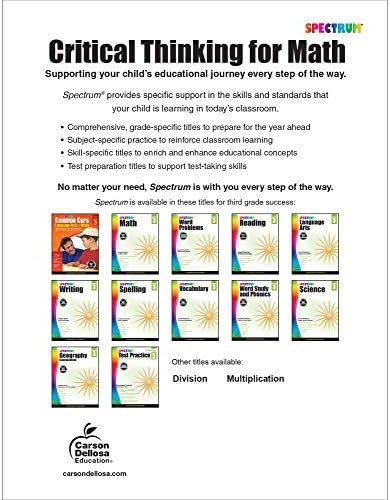 Spectrum Grade 3 Critical Thinking for Math Workbook, Addition and Subtraction With Up to 4 Digit Numbers, Multiplication, Division, Fractions, and More Mathematics, Classroom or Homeschool Curriculum (Volume 45) by Spectrum