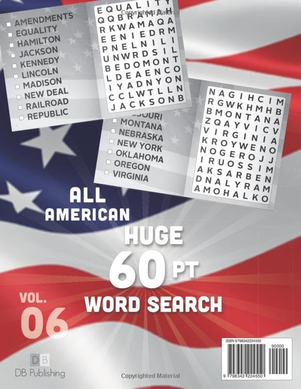 SUPER LARGE FONT SIZE 60 pt WORD SEARCH Vol 06: All American: Huge Print Puzzle Book with Jumbo XL Letters for the Visually Impaired and Seniors (THEMED WORD SEARCH, SUPER LARGE FONT SIZE 60 pt) by DB Publishing