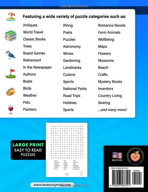 Big Large Print Word Search Book for Adults and Seniors: 100 Themed Puzzles | Fun Relaxing Word Find Book by Tara's Cozy Nook