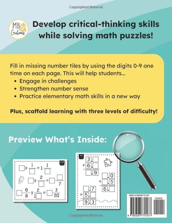 Gifted Kids Grade 4 Math: Number Tile Puzzles for Critical Thinking Book 3 (4th Grade Math Enrichment: Critical Thinking Puzzle Workbooks) by Megan Bell Smith
