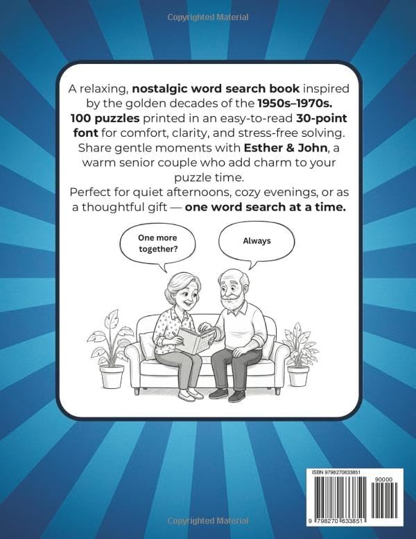 Large Print Word Search for Seniors – A Nostalgic Journey Through the 1950s, 1960s & 1970s: Relax Your Mind, Spark Happy Memories, and Keep Your Brain ... (Esther & John’s Word Search for Seniors) by Mary Ellen Brooks