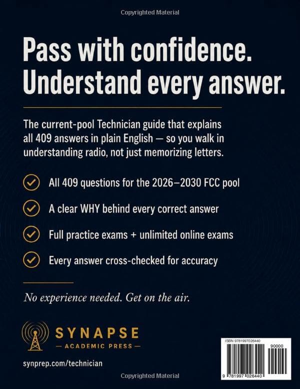 Technician Class Ham Radio License Study Guide 2026–2030: Understand Every Answer, Pass with Confidence — All 409 Questions Explained in Plain English, with Full Practice Exams (FCC Element 2 Pool) by Ray Whitfield