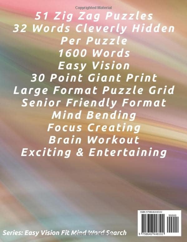 Word Search Book For Seniors: Pro Vision Friendly, 51 Zig Zag Puzzles, 30 Pt. Extra Large Print, Vol. 2 (Easy Vision Fit Mind Word Search) by Mark English