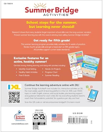 Summer Bridge Activities 4th to 5th Grade Workbooks All Subjects, Math, Language Arts, Reading Comprehension, Science, Social Studies, Writing, Fitness, Flash Cards, Stickers and More by Summer Bridge Activities