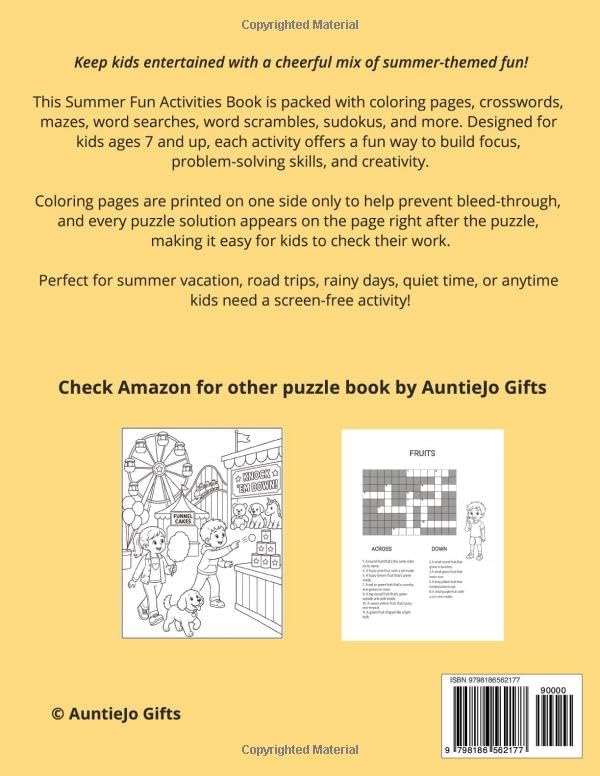 Summer Fun Activities Book: Coloring pages, word searches, and word puzzles by AuntieJo McDougall