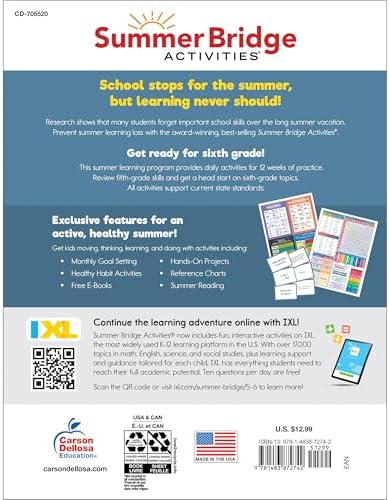 Summer Bridge Activities 5th to 6th Grade Workbooks All Subjects, Middle School Books With Math, Language Arts, Reading Comprehension, Science, Social Studies, Fitness, Flash Cards, and More by Summer Bridge Activities