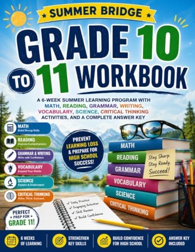 Summer Bridge High School Workbook Grade 10 to 11: A 6-Week Summer Learning Program with Math, Reading, Grammar, Writing, Vocabulary, Science, Critical Thinking Activities, and a Complete Answer Key by Dr Paige Racheal