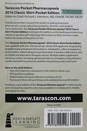 Tarascon Pocket Pharmacopoeia 2016 by M.D. Hamilton, Richard J.