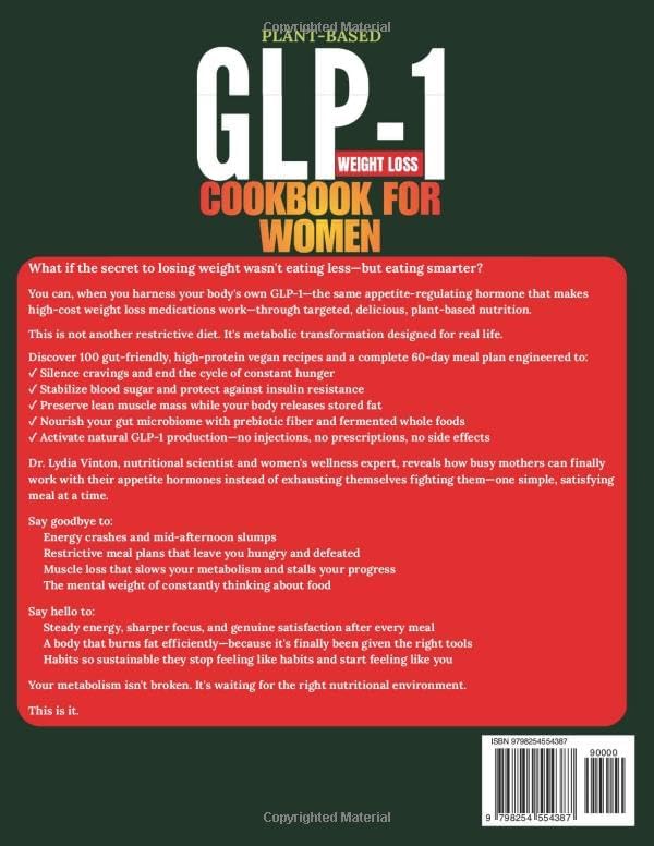 PLANT-BASED GLP-1 WEIGHT LOSS COOKBOOK FOR WOMEN: 100 Easy Gut-Friendly, High-Protein Vegan Recipes for Busy Mothers | A 60-Day Meal Plan to Control ... Stabilize Blood Sugar & Prevent Muscle Loss. by DR. LYDIA VINTON