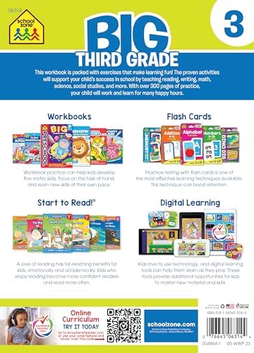 School Zone Big Third Grade Workbook: 320 Pages, 3rd Grade, Reading, Writing, Math, Science, History, Social Science, Critical Thinking, Ages 8-9 by School Zone