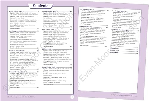 Evan-Moor Skill Sharpeners Spell and Write Workbook, Grade 1, Spelling Patterns, Test Prep, Word Families, Short Vowels, Grammar, Punctuation, Creative Writing, Vocabulary, Activities, Homeschool by Evan-Moor Educational Publishers