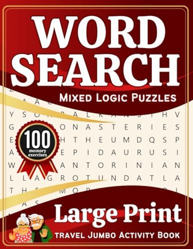 Large Print Word Search & Variety of Mixed Logic Puzzles to Improve Memory, Relaxation, and Stress Relief in Travel Jumbo Activity Book for Seniors, ... Book that includes Word Search, Sudoku & More by Mark First Denmark