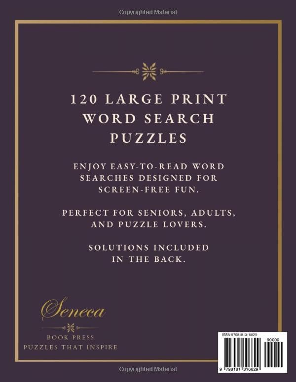 Easy Jumbo Word Search for Seniors: 120 Easy Large Print Puzzles for Relaxation, Fun, and Screen-Free Entertainment with Solutions Included (Large Print Word Search Collection for Seniors) by Seneca Book Press