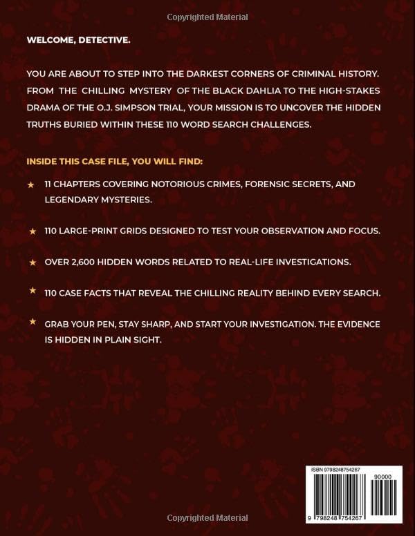 True Crime Word Search: 110 Large Print Puzzles with Intriguing Case Facts | Over 2,600 Hidden Words Covering Cold Cases, Heists, Forensic Science & ... Drama | Activity Book for Adults & Seniors by Nyla Davis