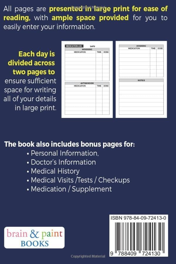 Medication Log Book: Large Print Daily Medication Tracker for Seniors and Caregivers by Brain and Paint Books