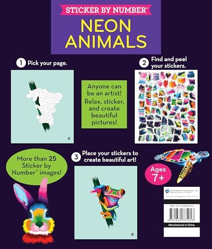 Brain Games - Sticker by Number: Neon Animals (28 Images to Sticker) by Publications International Ltd.