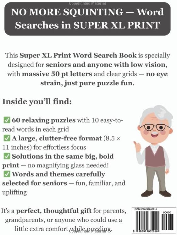 Super XL Font 50 pt Size Word Search VOL. 2: Designed for Seniors, Low Vision & Visually Impaired | 60 Relaxing Puzzles | 8.5x11 Inches | Thoughtful ... & Loved Ones (Super XL Print Word Search) by SG Books