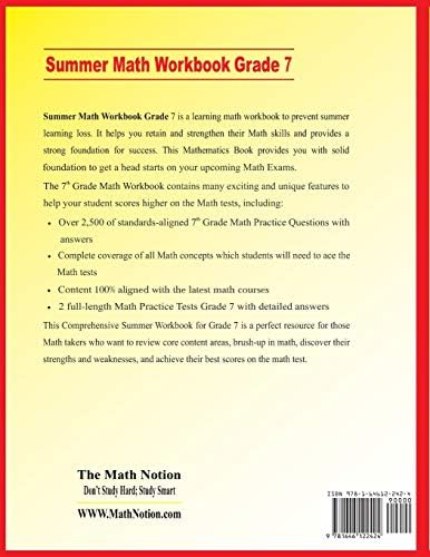 Summer Math Workbook Grade 7: Essential Learning Math Skills Plus Two Complete Math Practice Tests by Michael Smith