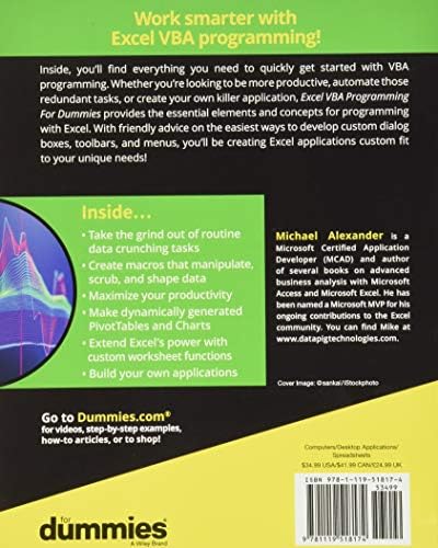 Excel VBA Programming For Dummies 5th Edition (For Dummies (Computer/Tech)) by Michael Alexander