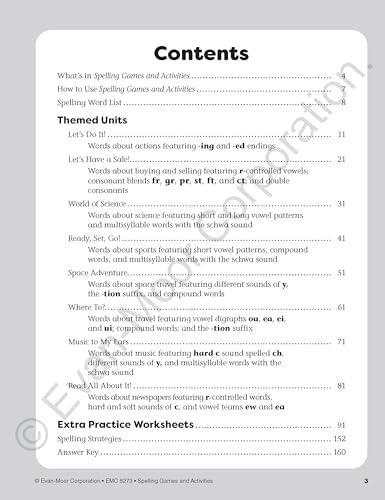 Evan-Moor Spelling Games and Activities, Grade 3 - Classroom Resource, Reproducible Worksheets, Teaching Edition, Spelling Strategies, Word Study Skills by Evan-Moor Educational Publishers