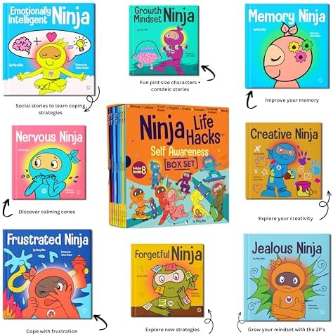 Ninja Life Hacks Self Awareness 8 Book Box Set (Books 41-48: Frustrated Ninja, Nervous Ninja, Jealous Ninja, Growth Mindset Ninja, Forgetful Ninja, ... Emotionally Intelligent Ninja, Memory Ninja) by Mary Nhin