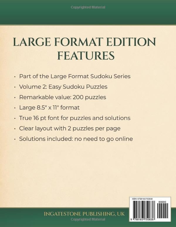 Easy Sudoku: Large Format Edition with 200 Puzzles|Large Print for Adults & Seniors (Premium Puzzle Books - Sudoku) by Ingatestone Publishing