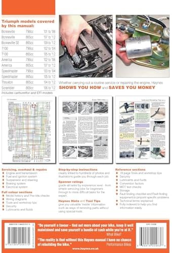 Triumph, Bonneville, T100, Speedmaster, America, Thruxton & Scrambler (2001-2015) Haynes Repair Manual (Haynes Powersports) by Editors of Haynes Manuals