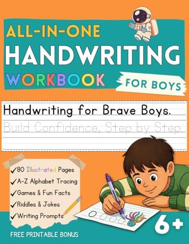 Handwriting Workbook for Boys Ages 6 and Up: Learn to Write with Alphabet Tracing, Full-Color Practice Pages, Fun Facts, Riddles, and Writing Prompts (Little Writers Collection) by Rulu Books
