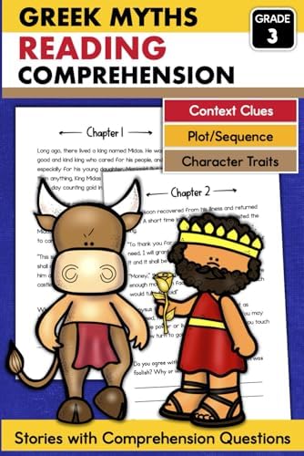 Greek Stories and Myths Grade 3 Reading Comprehension Workbook for Kids: Theseus and the Minotaur King Midas and the Golden Touch by J. Ecochardt