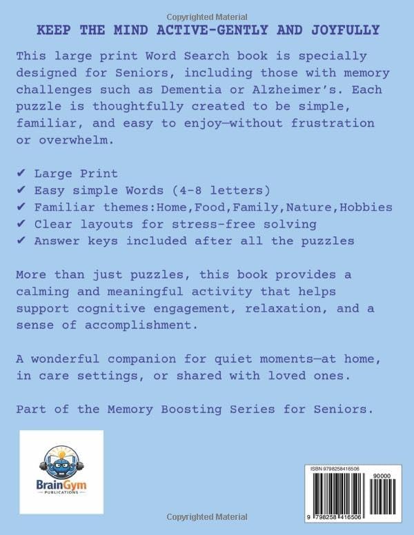 WORD SEARCH FOR SENIORS: Medium Level - Large Print - Brain Boosting Fun (Word Search for Senior - Memory Boosting Series) by Andyn N. Dang