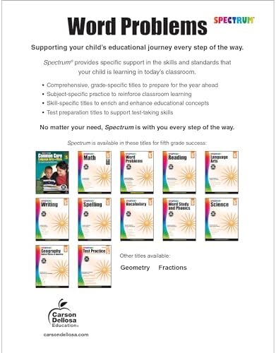 Spectrum Math Word Problems Grade 5 Workbook, Ages 10 to 11, 5th Grade Math Word Problems, Fractions, Decimals, Algebra Prep, Geometry, Multi-Step Word Problems, Graphs, and Probability - 128 Pages by Spectrum